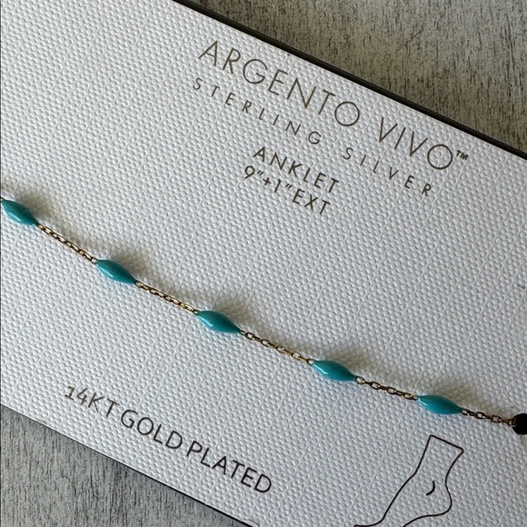 Argento Vivo 14K Gold Plated Sterling Silver Anklet Chain W blue beads 9"+1" - Picture 4 of 8